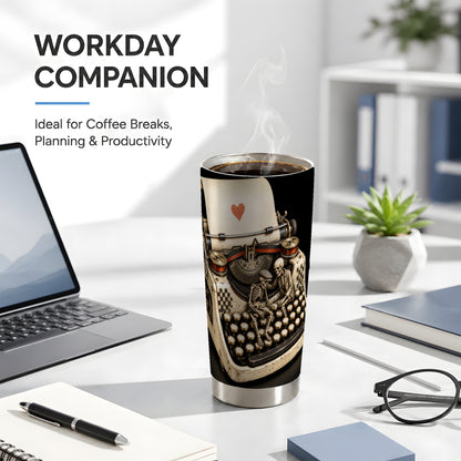 #pl[20oz|Steel] Skeleton Typewriter Tumbler 20oz, Gothic Tumbler, Steel Travel Cup
