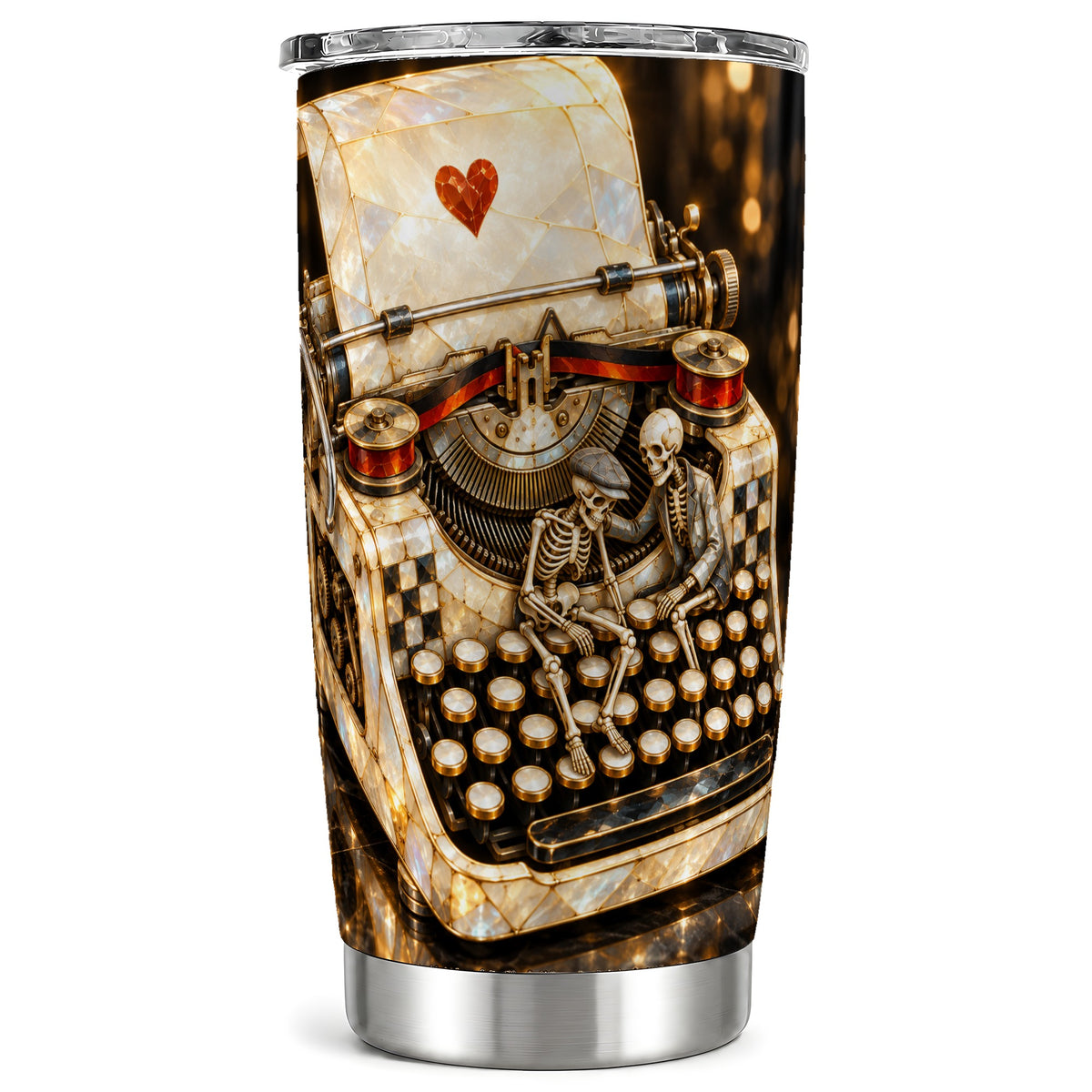 Pearlescent Typewriter Tumbler 20oz, Gothic Tumbler, Steel Travel Cup