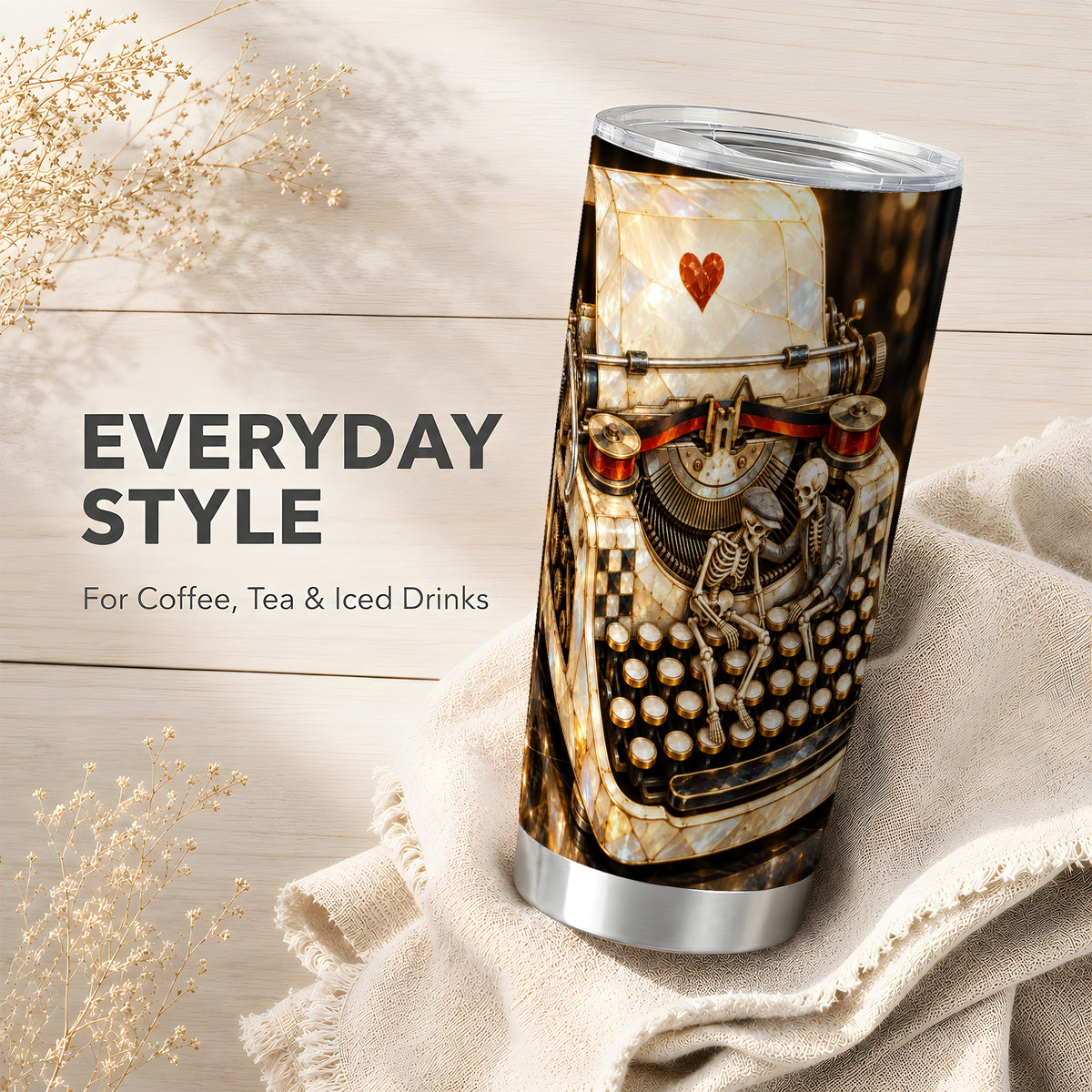 #pl[20oz|Steel] Pearlescent Typewriter Tumbler 20oz, Gothic Tumbler, Steel Travel Cup