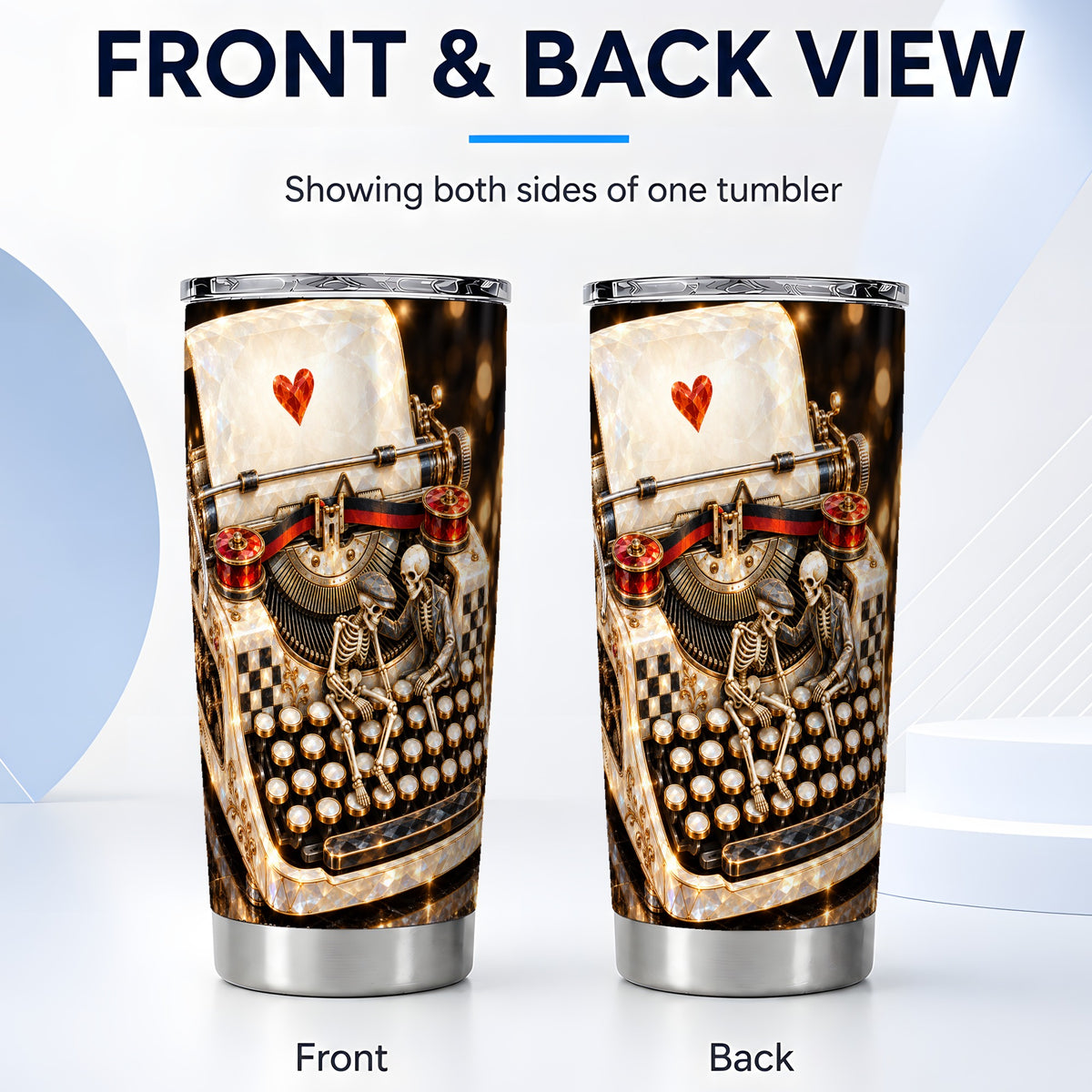 #pl[20oz|Steel] Jeweled Typewriter Tumbler 20oz, Gothic Tumbler, Steel Travel Cup