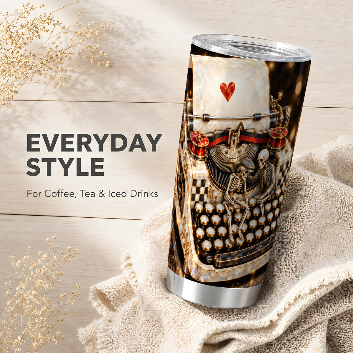 #pl[20oz|Steel] Jeweled Typewriter Tumbler 20oz, Gothic Tumbler, Steel Travel Cup