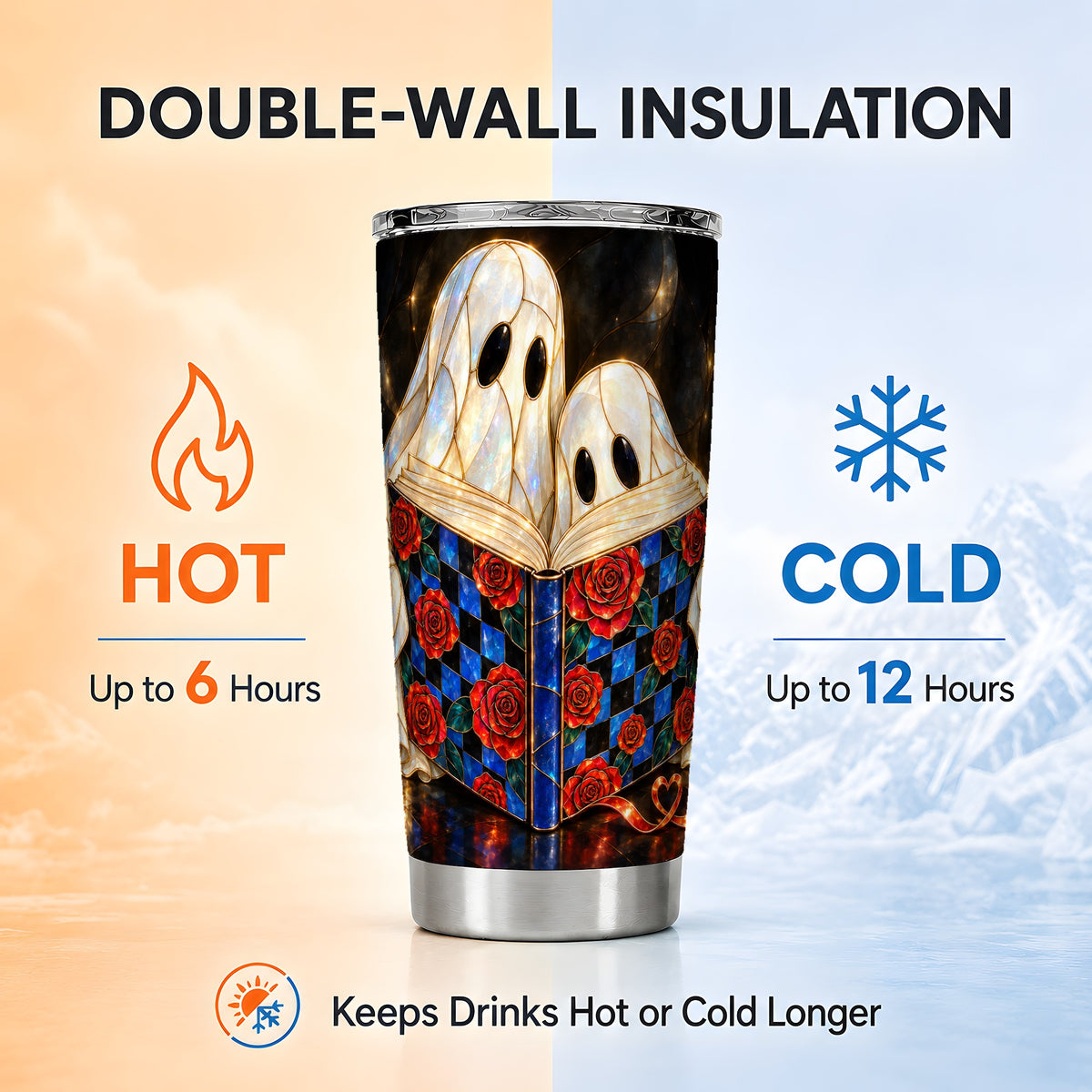 #pl[20oz|Steel] Ghost Readers Tumbler 20oz, Floral Tumbler, Stainless Steel Travel Cup