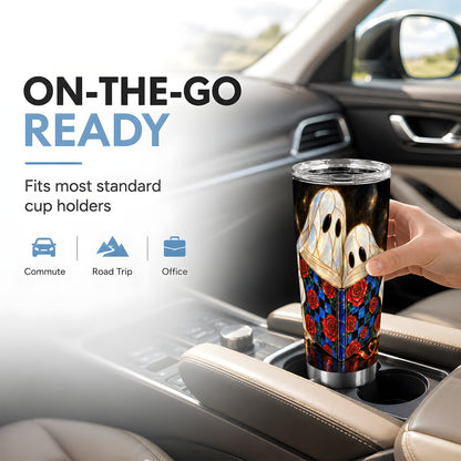 #pl[20oz|Steel] Ghost Readers Tumbler 20oz, Floral Tumbler, Stainless Steel Travel Cup