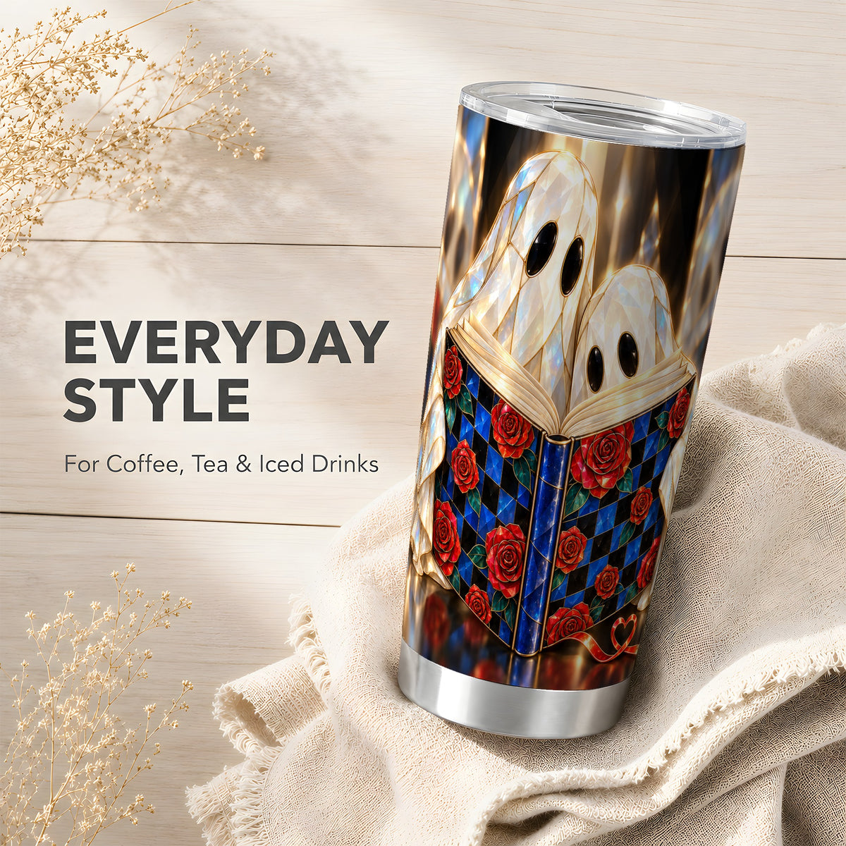 #pl[20oz|Steel] Crystal Ghost Tumbler 20oz, Rose Book Tumbler, Stainless Steel Travel Cup