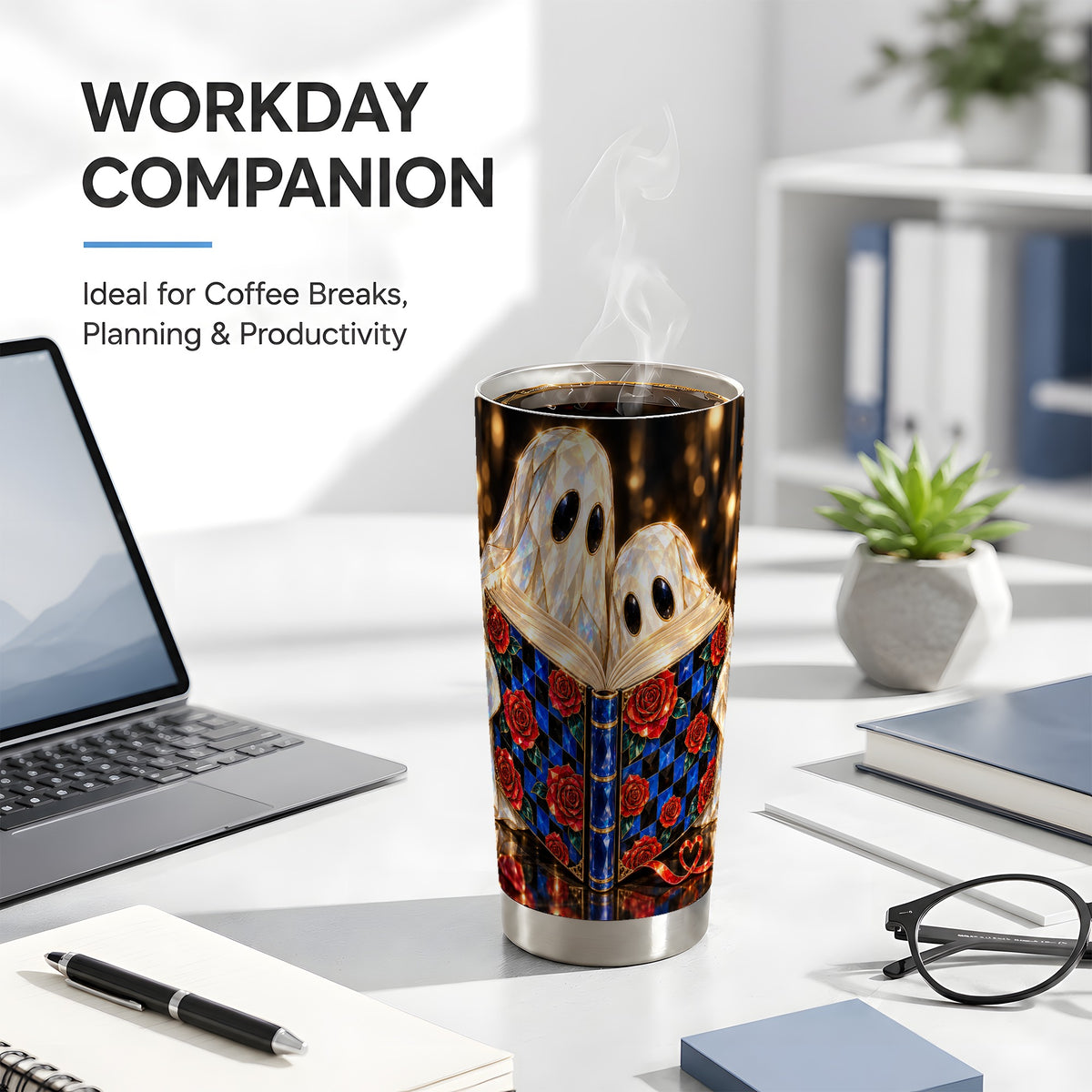 #pl[20oz|Steel] Jewel Ghost Tumbler 20oz, Rose Book Tumbler, Stainless Steel Travel Cup