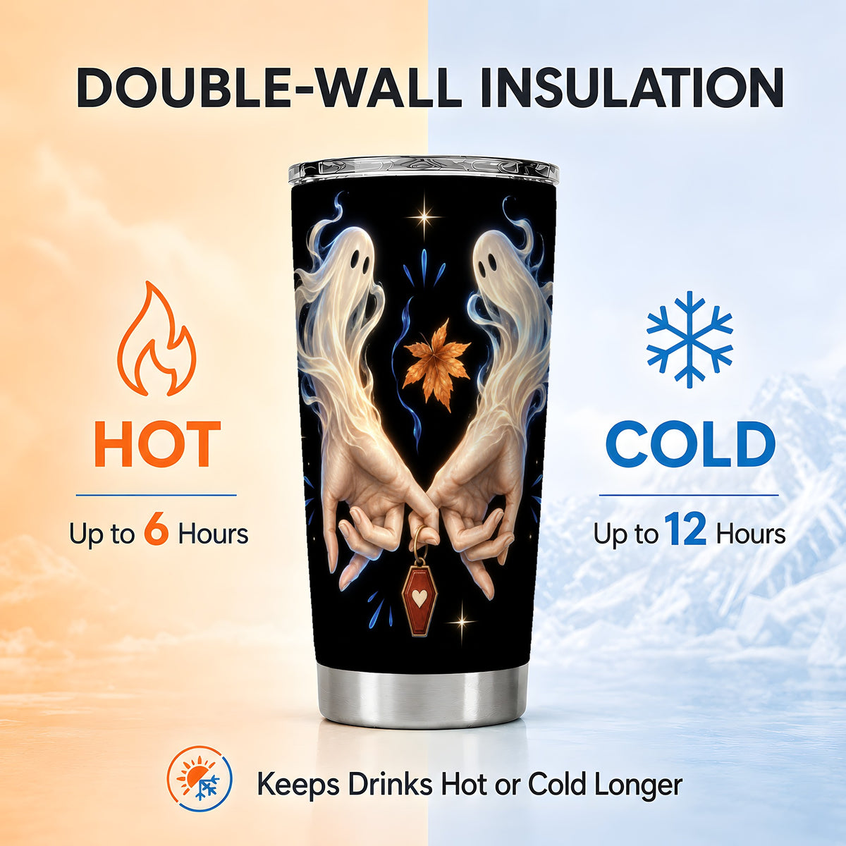 #pl[20oz|Steel] Ghost Hands Tumbler 20oz, Autumn Tumbler, Stainless Steel Travel Cup