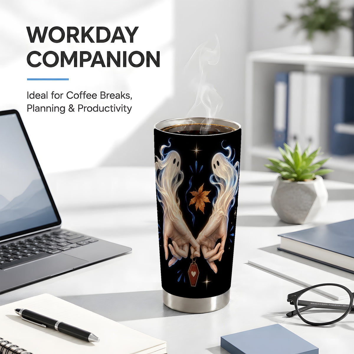 #pl[20oz|Steel] Ghost Hands Tumbler 20oz, Autumn Tumbler, Stainless Steel Travel Cup