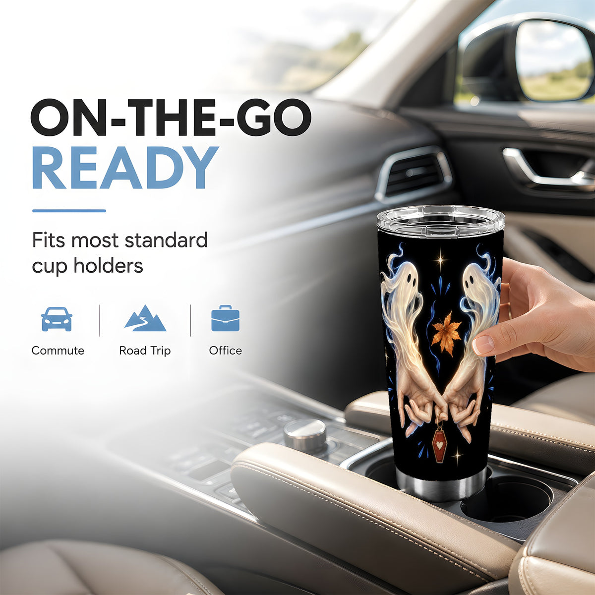#pl[20oz|Steel] Ghost Hands Tumbler 20oz, Autumn Tumbler, Stainless Steel Travel Cup