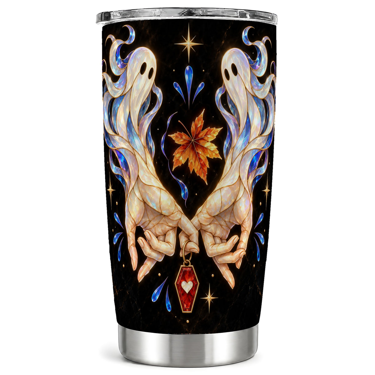 Stained Ghost Tumbler 20oz, Autumn Tumbler, Stainless Steel Travel Cup