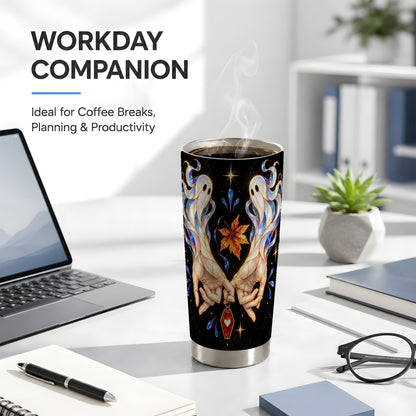 #pl[20oz|Steel] Stained Ghost Tumbler 20oz, Autumn Tumbler, Stainless Steel Travel Cup