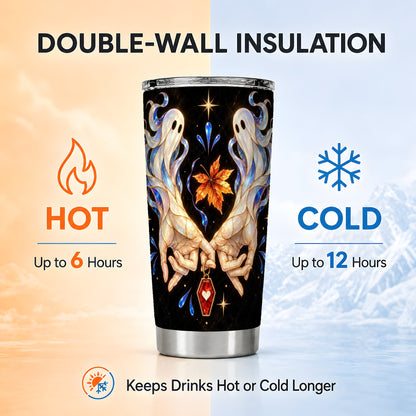 #pl[20oz|Steel] Stained Ghost Tumbler 20oz, Autumn Tumbler, Stainless Steel Travel Cup