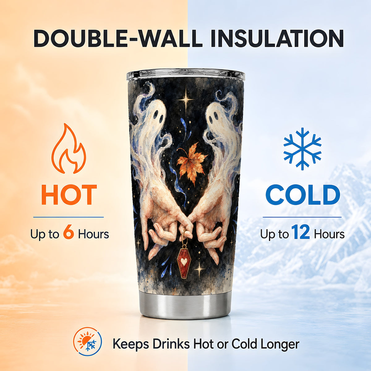 #pl[20oz|Steel] Watercolor Ghost 20oz Tumbler, Autumn Tumbler, Stainless Steel Travel Cup