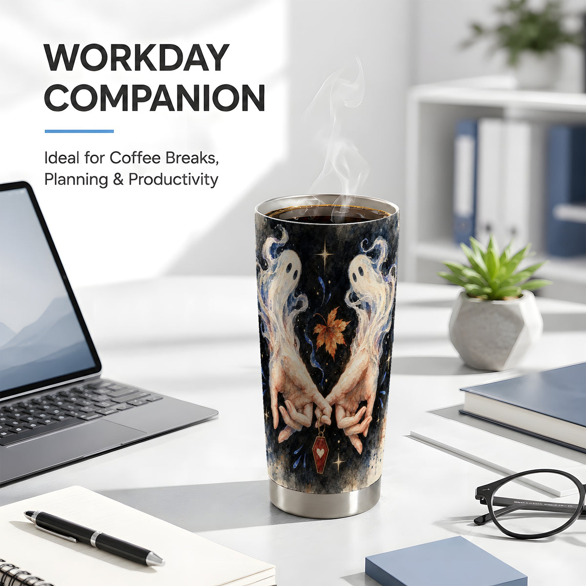 #pl[20oz|Steel] Watercolor Ghost 20oz Tumbler, Autumn Tumbler, Stainless Steel Travel Cup