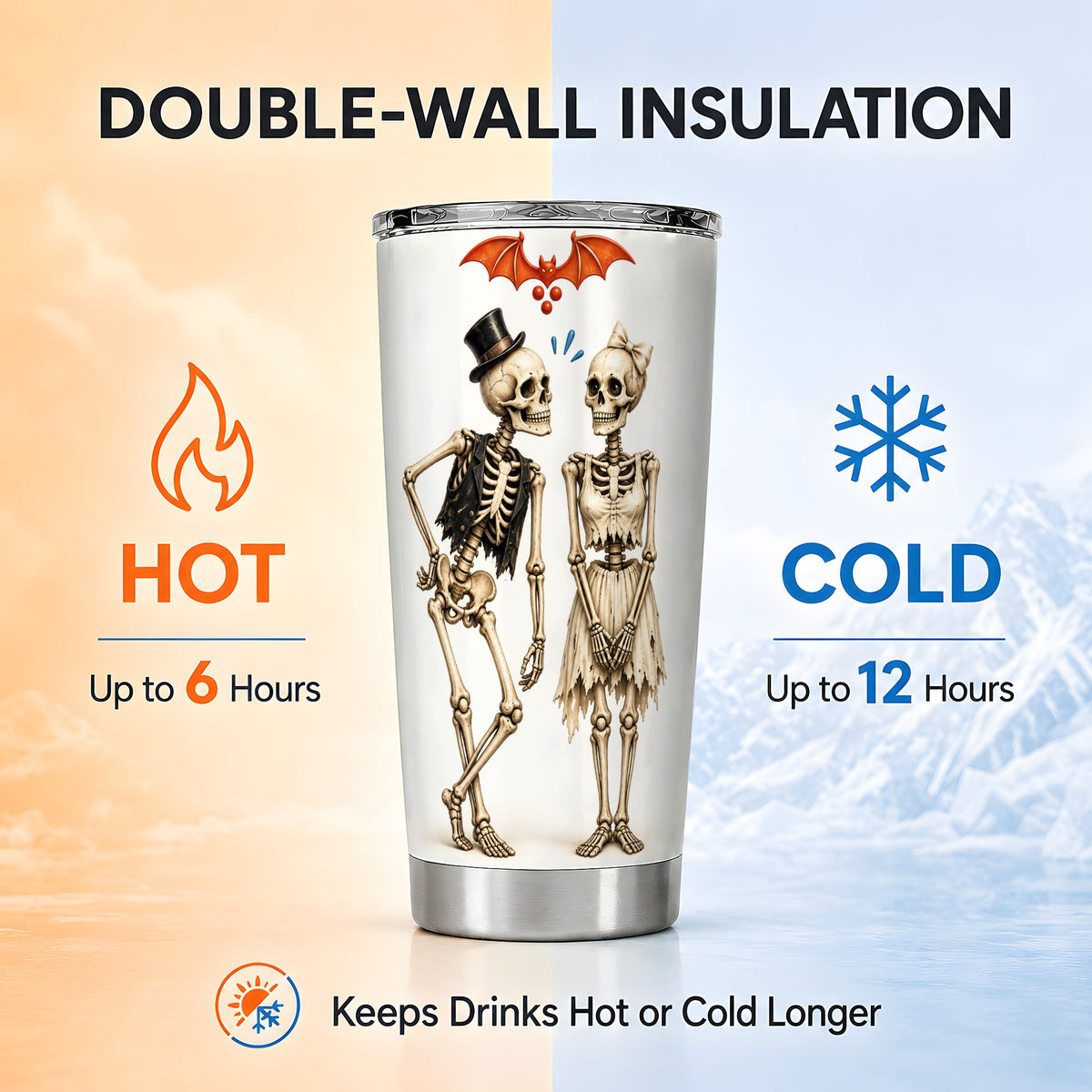#pl[20oz|Steel] Skeleton Couple 20oz Tumbler, Gothic Tumbler, Stainless Steel Travel Cup