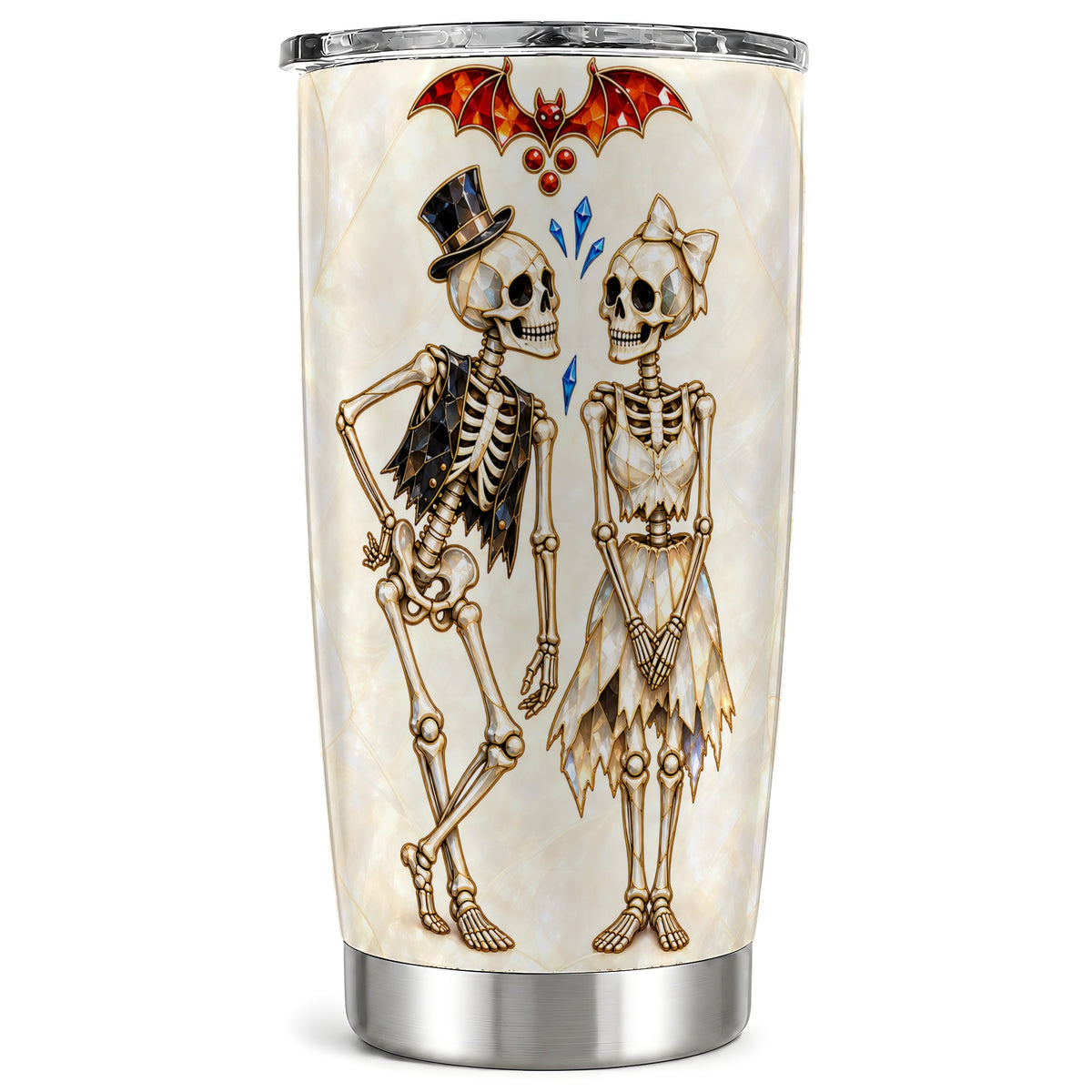 Crystal Skeleton 20oz Tumbler, Gothic Tumbler, Stainless Steel Travel Cup