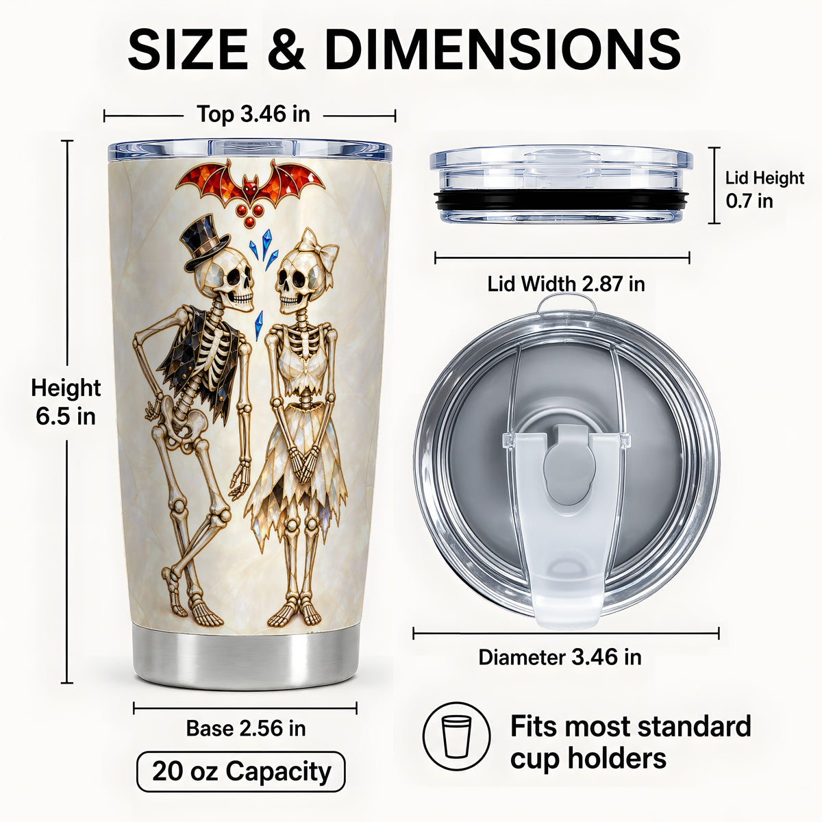#pl[20oz|Steel] Crystal Skeleton 20oz Tumbler, Gothic Tumbler, Stainless Steel Travel Cup