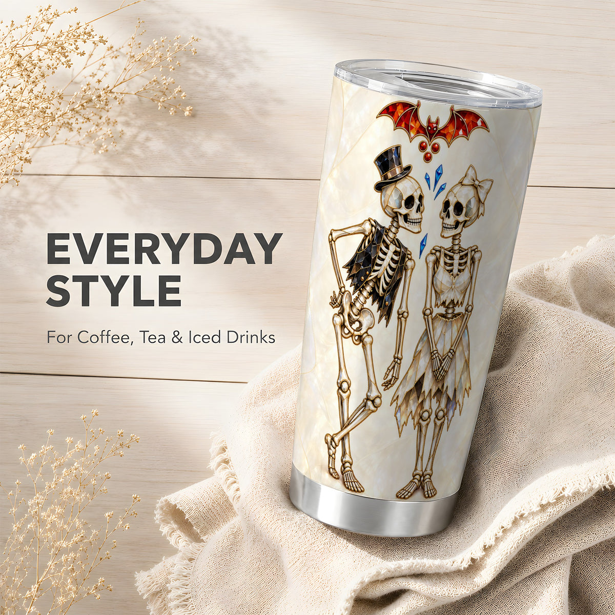 #pl[20oz|Steel] Crystal Skeleton 20oz Tumbler, Gothic Tumbler, Stainless Steel Travel Cup