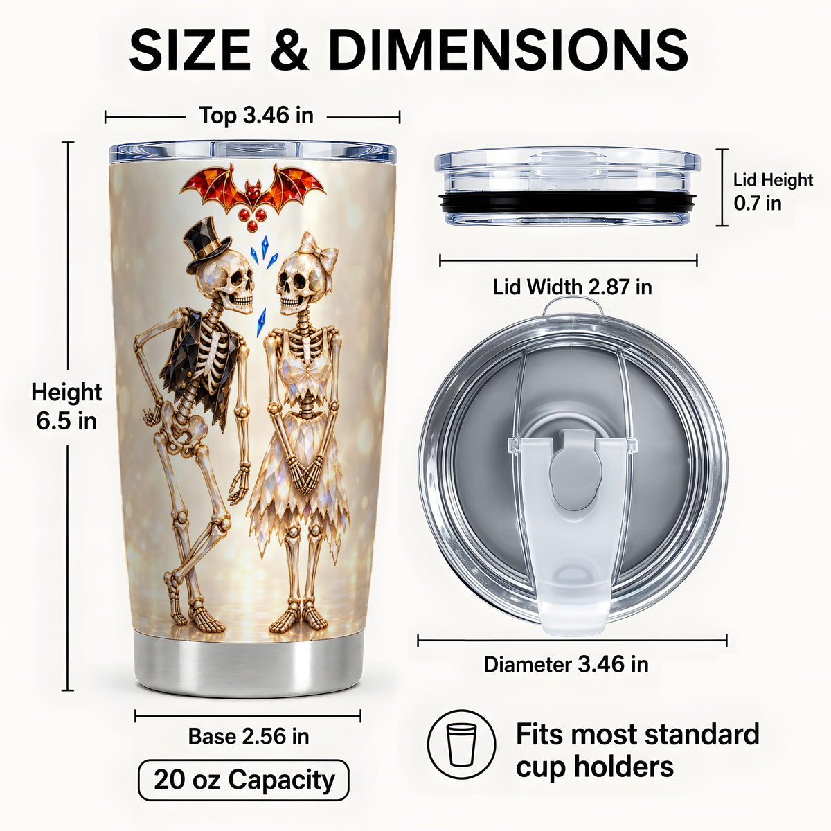 #pl[20oz|Steel] Glowing Skeleton 20oz Tumbler, Gothic Tumbler, Stainless Steel Travel Cup