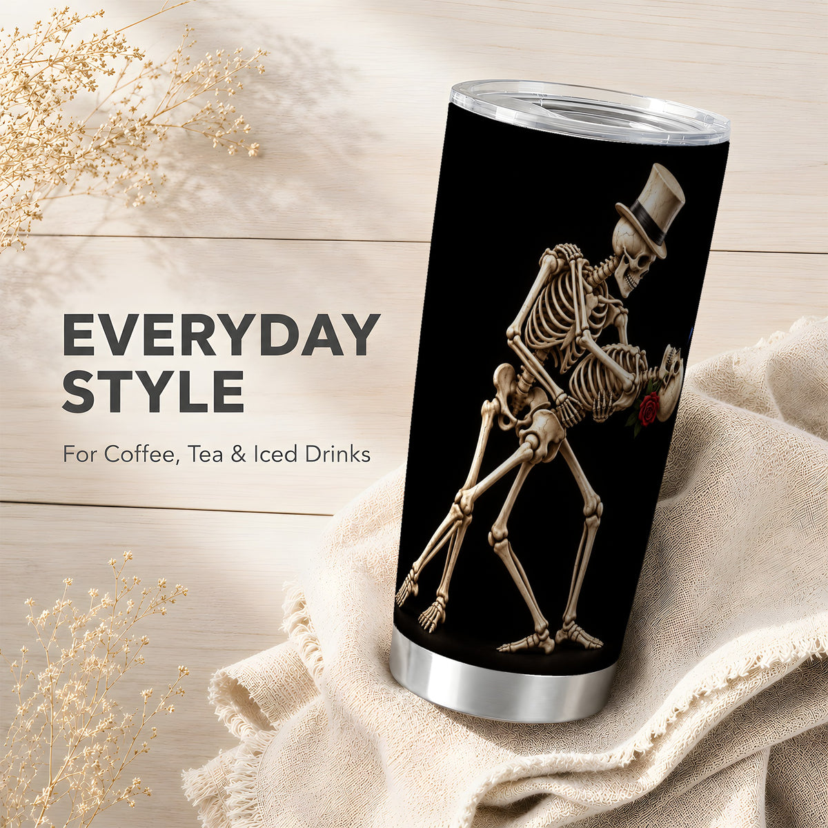 #pl[20oz|Steel] Dancing Skeleton Tumbler 20oz, Gothic Tumbler, Stainless Steel Travel Cup