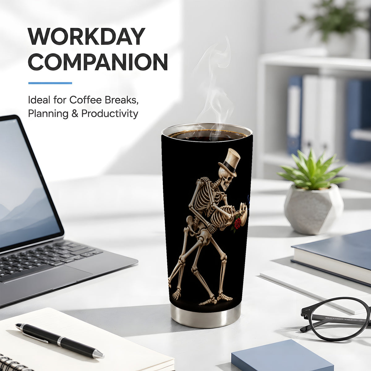 #pl[20oz|Steel] Dancing Skeleton Tumbler 20oz, Gothic Tumbler, Stainless Steel Travel Cup