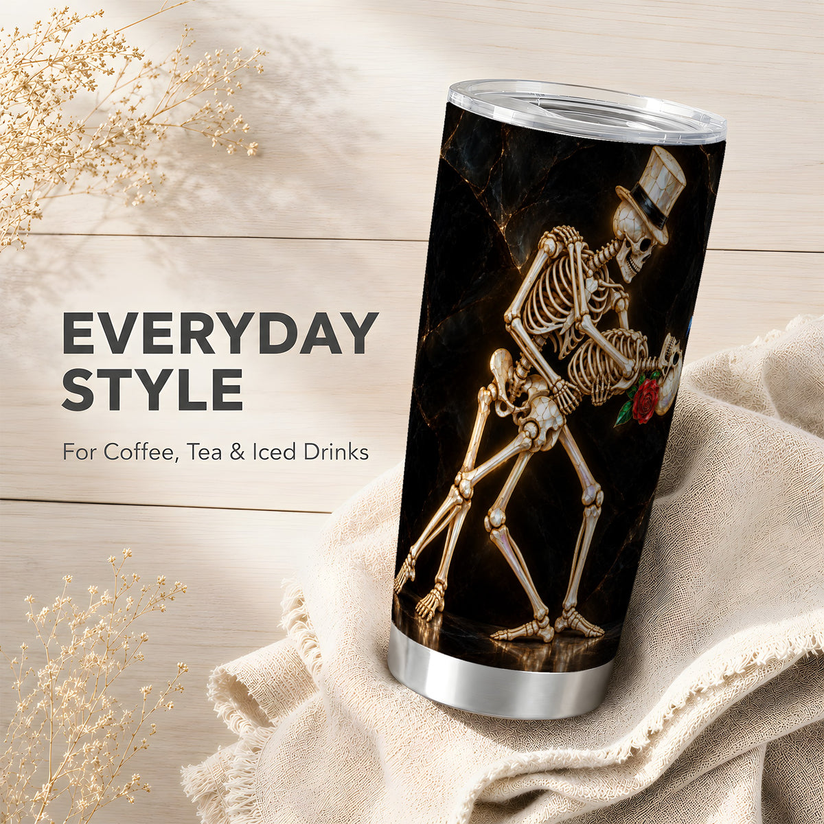 #pl[20oz|Steel] Skeleton Dance Tumbler 20oz, Gothic Tumbler, Stainless Steel Travel Cup