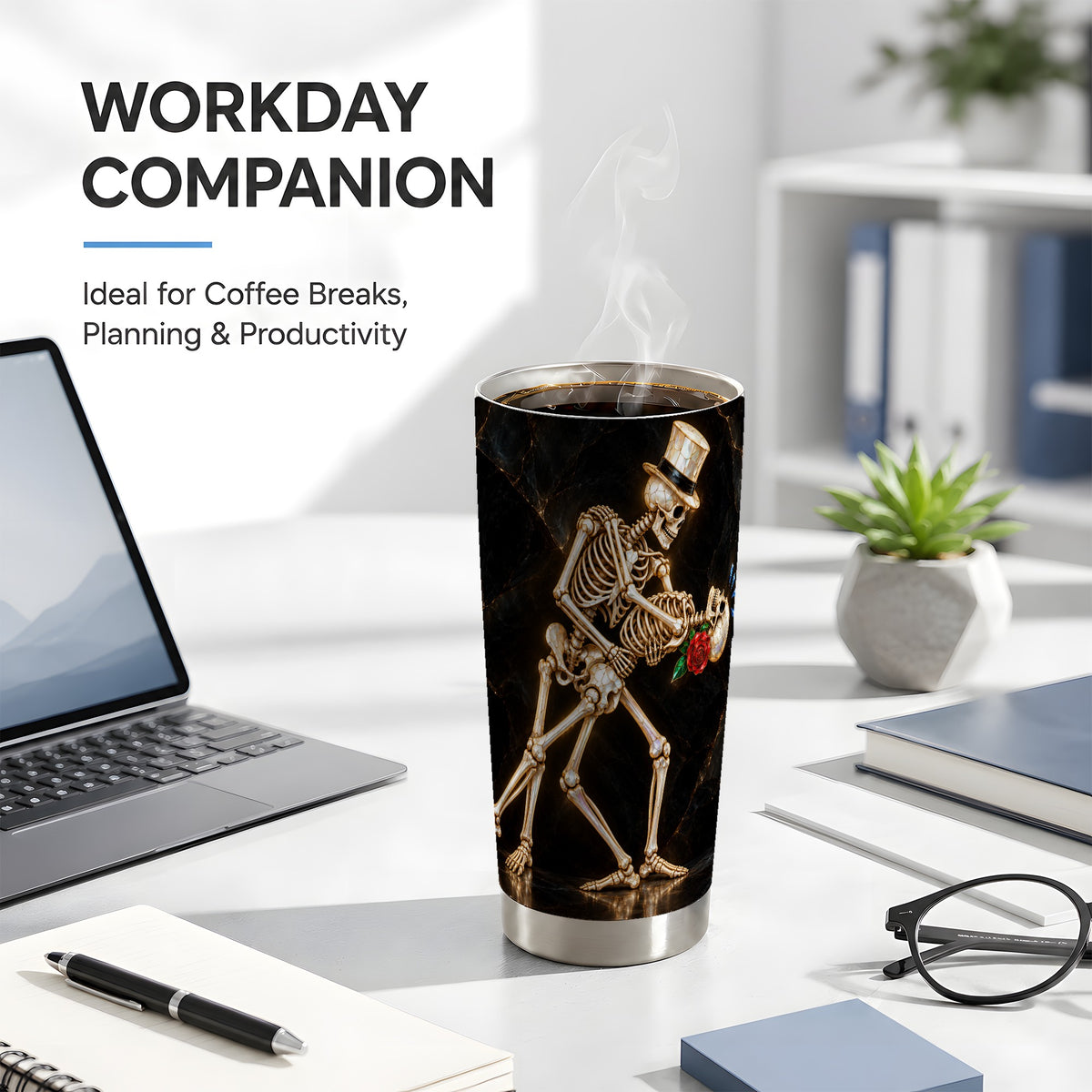 #pl[20oz|Steel] Skeleton Dance Tumbler 20oz, Gothic Tumbler, Stainless Steel Travel Cup