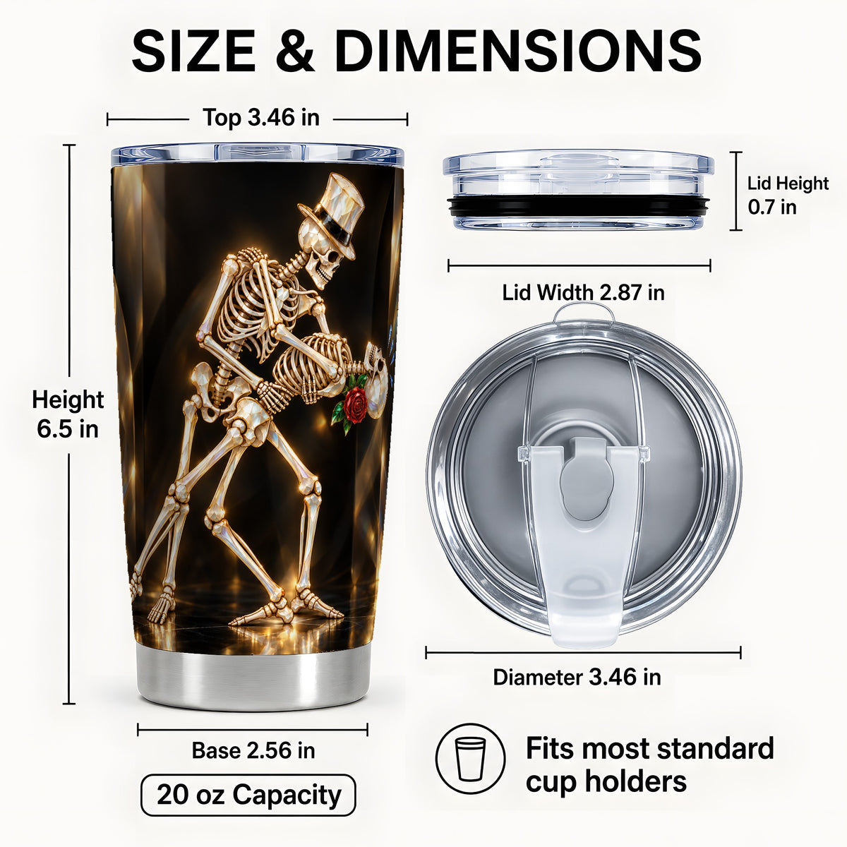 #pl[20oz|Steel] Skeleton Dance Tumbler 20oz, Gothic Tumbler, Stainless Steel Travel Cup