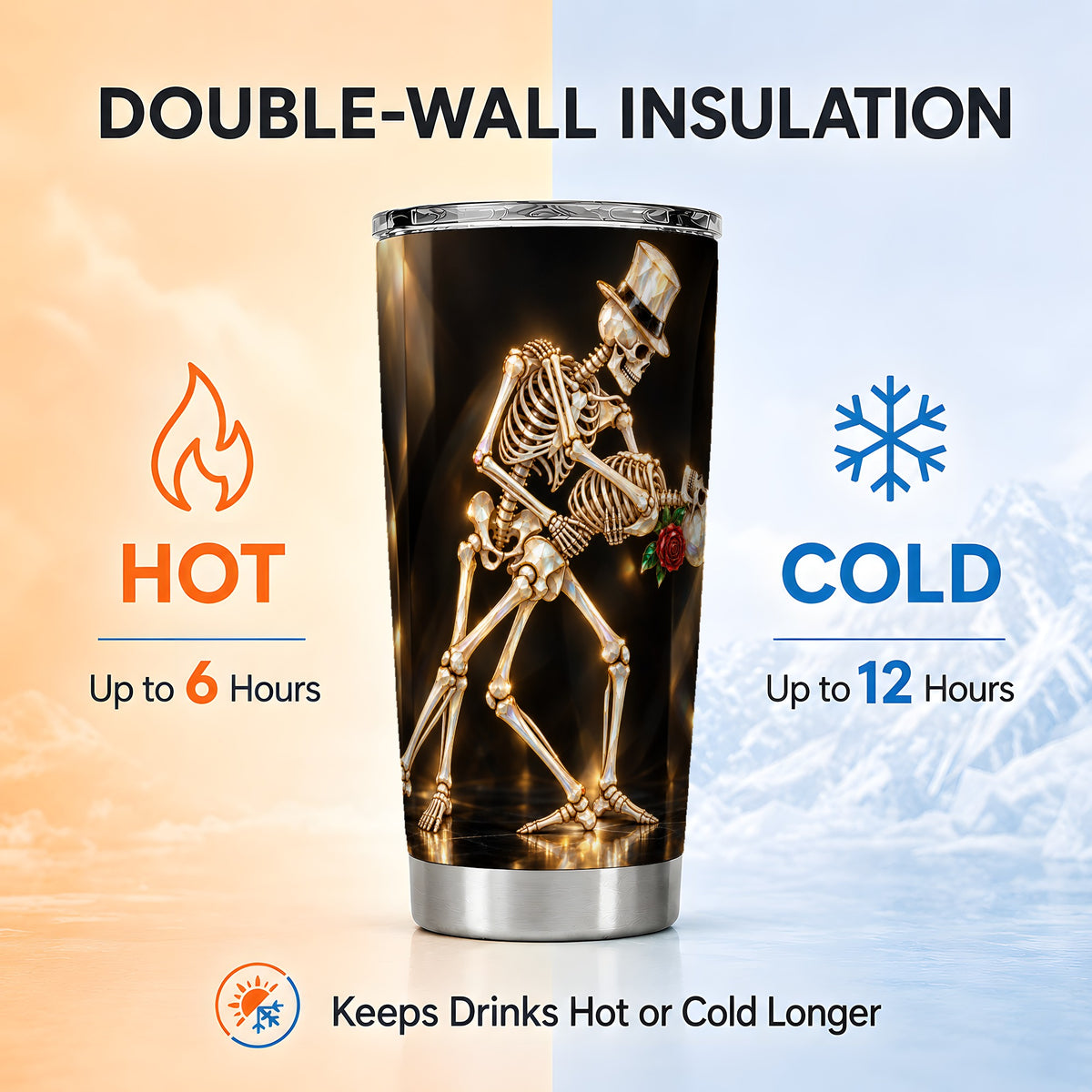 #pl[20oz|Steel] Skeleton Dance Tumbler 20oz, Gothic Tumbler, Stainless Steel Travel Cup