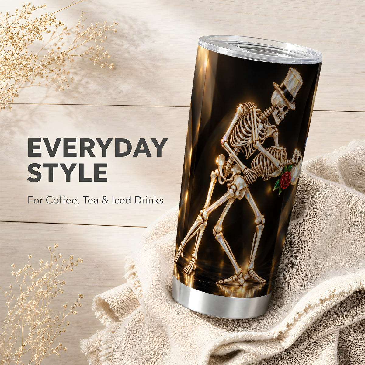 #pl[20oz|Steel] Skeleton Dance Tumbler 20oz, Gothic Tumbler, Stainless Steel Travel Cup