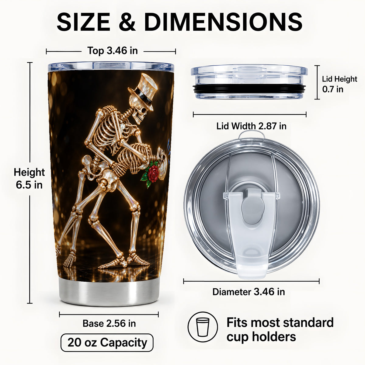 #pl[20oz|Steel] Skeleton Couple Tumbler 20oz, Gothic Tumbler, Stainless Steel Travel Cup