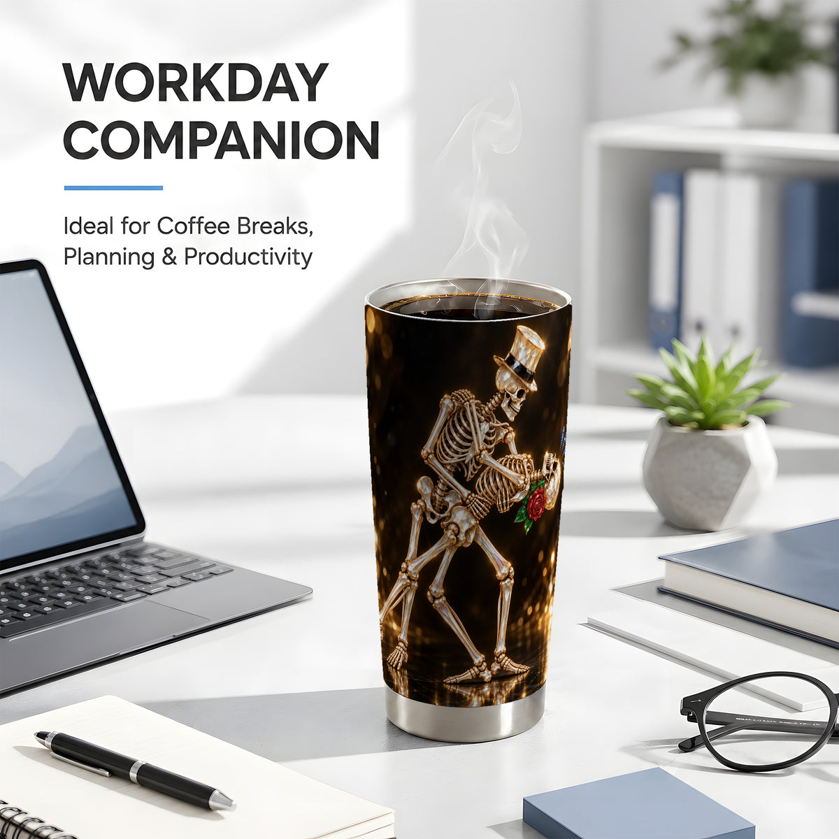 #pl[20oz|Steel] Skeleton Couple Tumbler 20oz, Gothic Tumbler, Stainless Steel Travel Cup