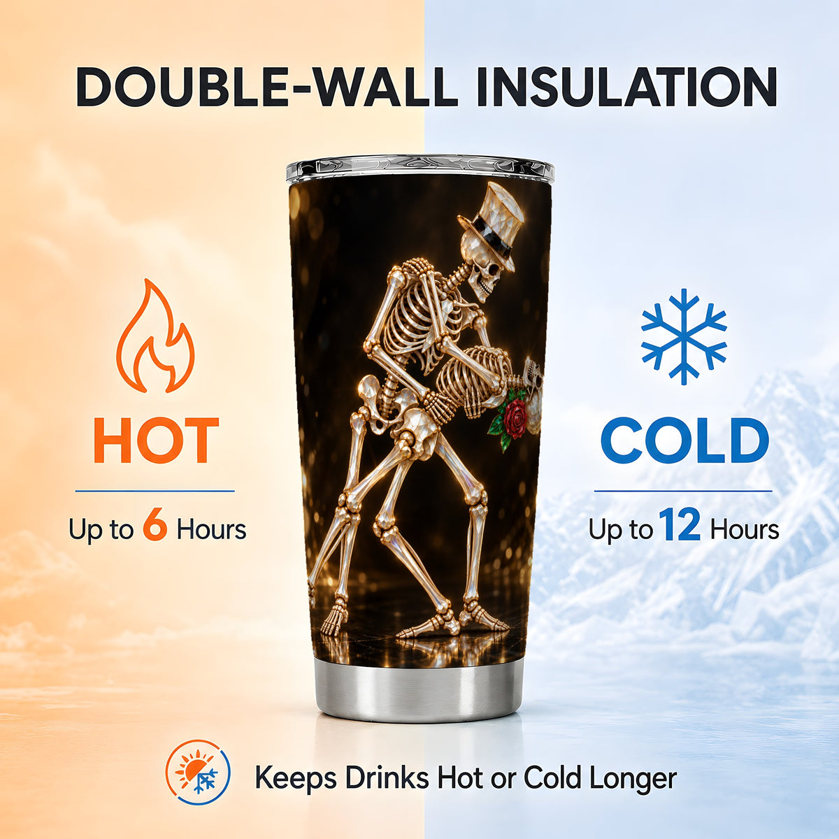#pl[20oz|Steel] Skeleton Couple Tumbler 20oz, Gothic Tumbler, Stainless Steel Travel Cup