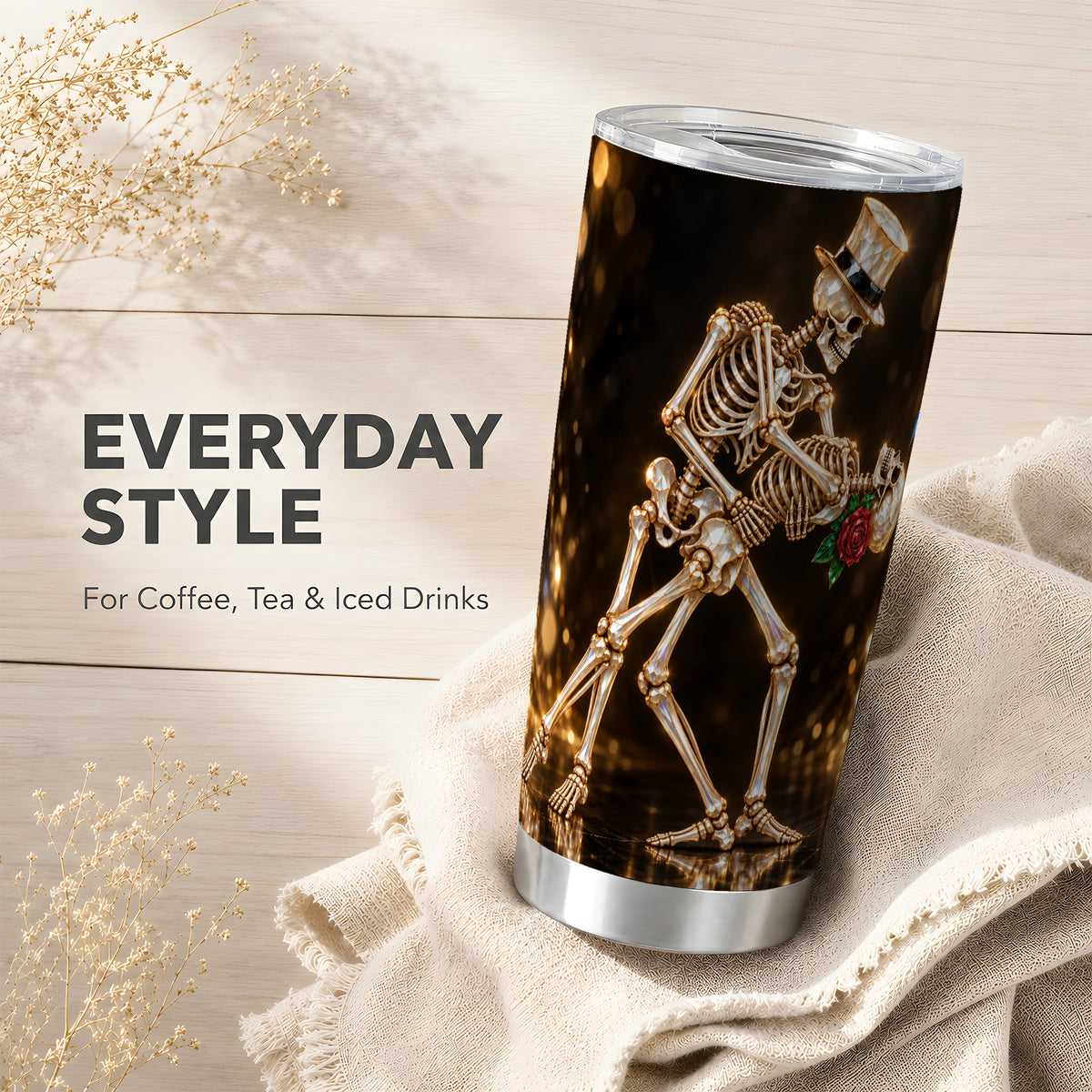 #pl[20oz|Steel] Skeleton Couple Tumbler 20oz, Gothic Tumbler, Stainless Steel Travel Cup
