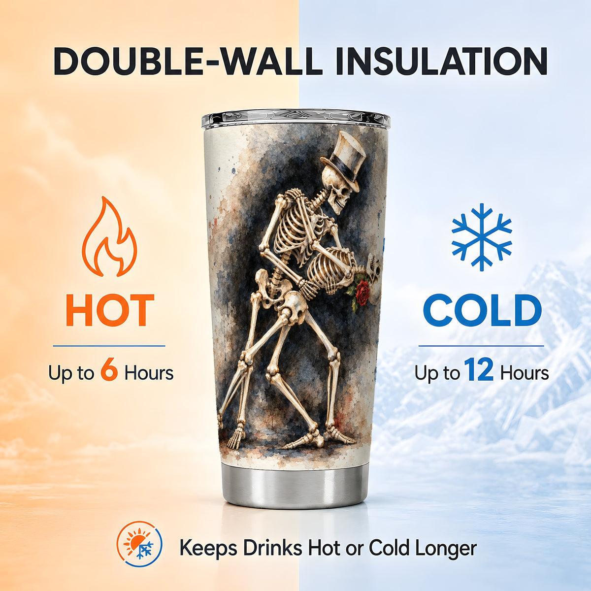 #pl[20oz|Steel] Dancing Skeleton 20oz Tumbler, Gothic Stainless Steel Travel Cup