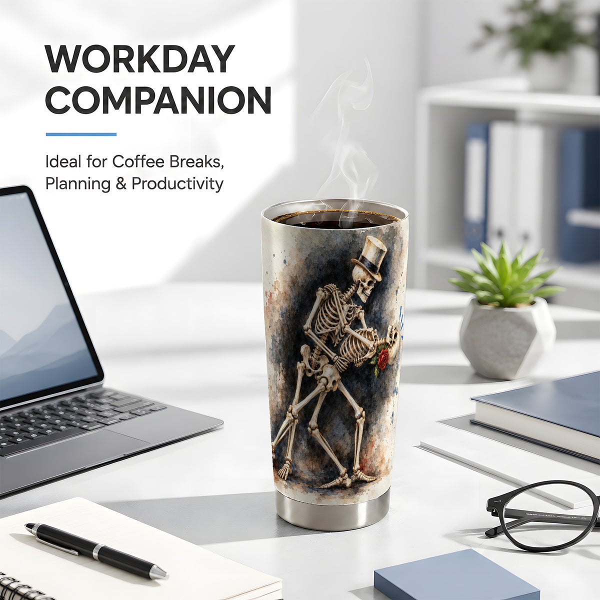#pl[20oz|Steel] Dancing Skeleton 20oz Tumbler, Gothic Stainless Steel Travel Cup