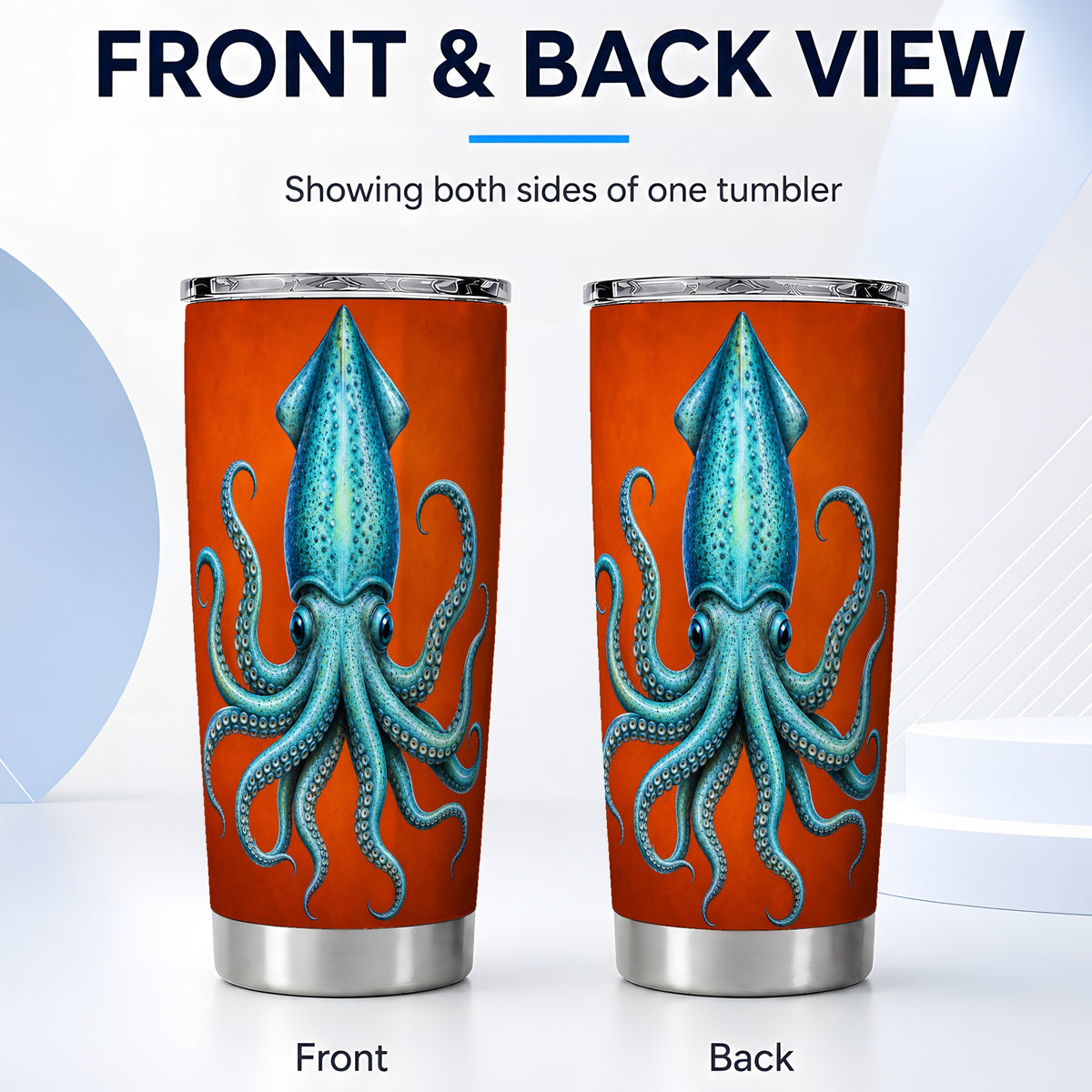 #pl[20oz|Steel] Blue Squid 20oz Tumbler, Ocean Creature Stainless Steel Travel Cup