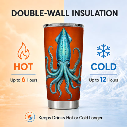 #pl[20oz|Steel] Blue Squid 20oz Tumbler, Ocean Creature Stainless Steel Travel Cup