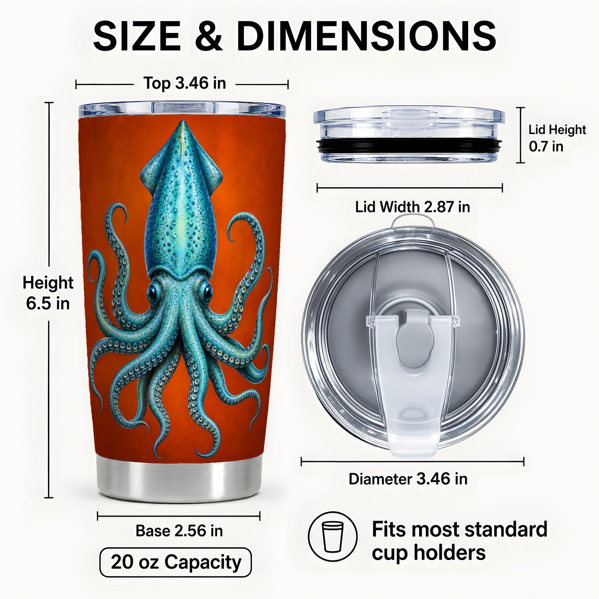 #pl[20oz|Steel] Blue Squid 20oz Tumbler, Ocean Creature Stainless Steel Travel Cup