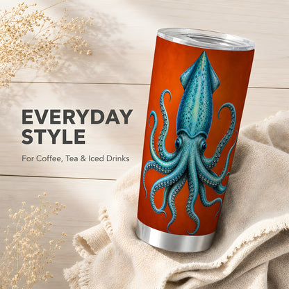 #pl[20oz|Steel] Blue Squid 20oz Tumbler, Ocean Creature Stainless Steel Travel Cup