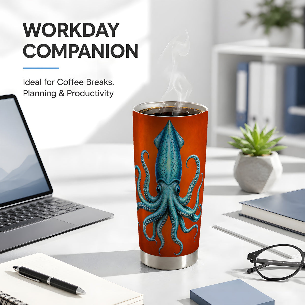 #pl[20oz|Steel] Blue Squid 20oz Tumbler, Ocean Creature Stainless Steel Travel Cup
