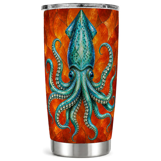 Stained Glass Squid 20oz Tumbler, Ocean Creature Steel Travel Cup