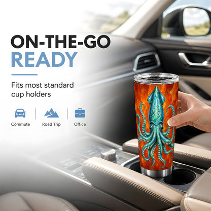 #pl[20oz|Steel] Stained Glass Squid 20oz Tumbler, Ocean Creature Steel Travel Cup