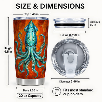 #pl[20oz|Steel] Stained Glass Squid 20oz Tumbler, Ocean Creature Steel Travel Cup
