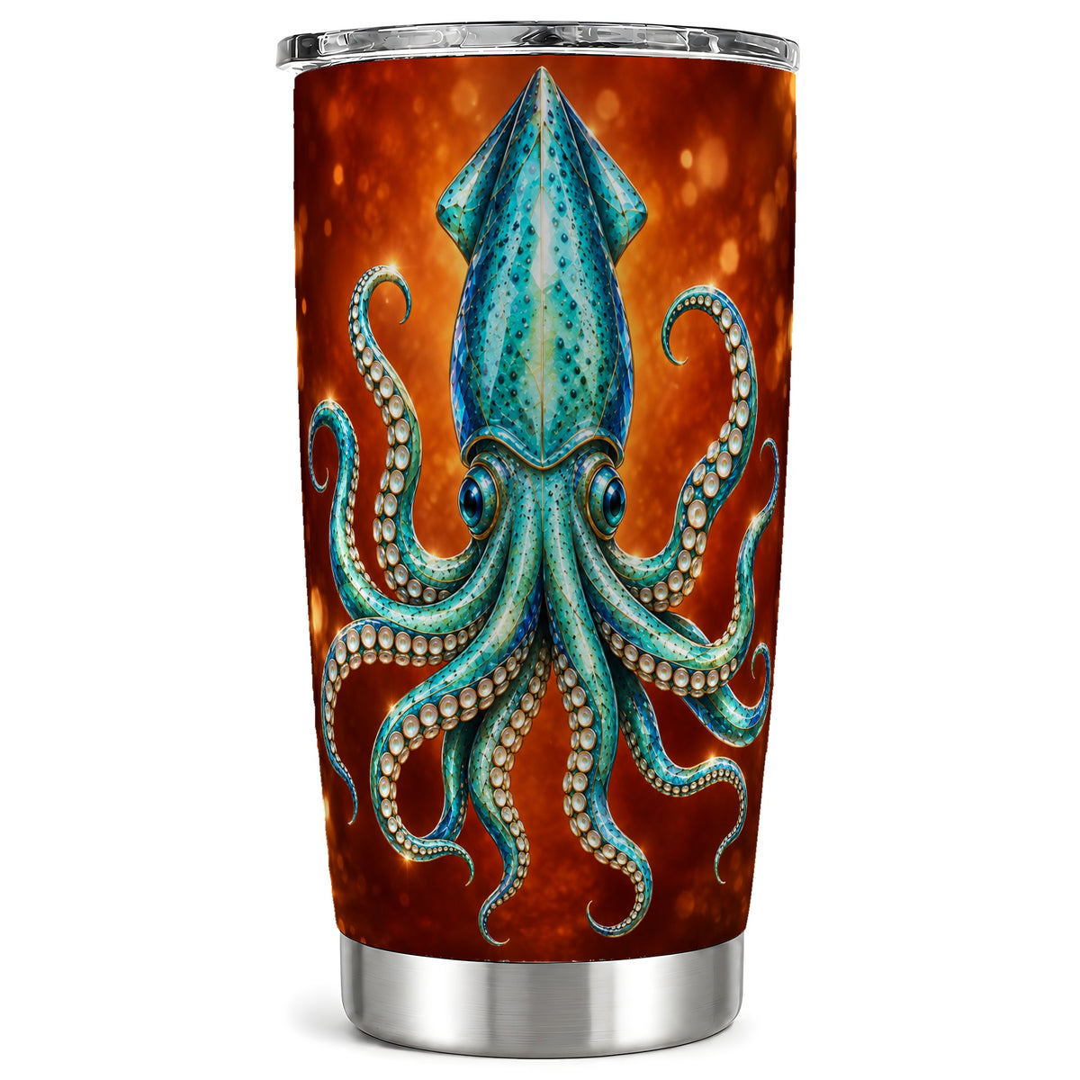Luminous Blue Squid 20oz Tumbler, Ocean Creature Steel Travel Cup
