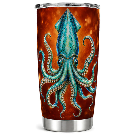 Luminous Blue Squid 20oz Tumbler, Ocean Creature Steel Travel Cup