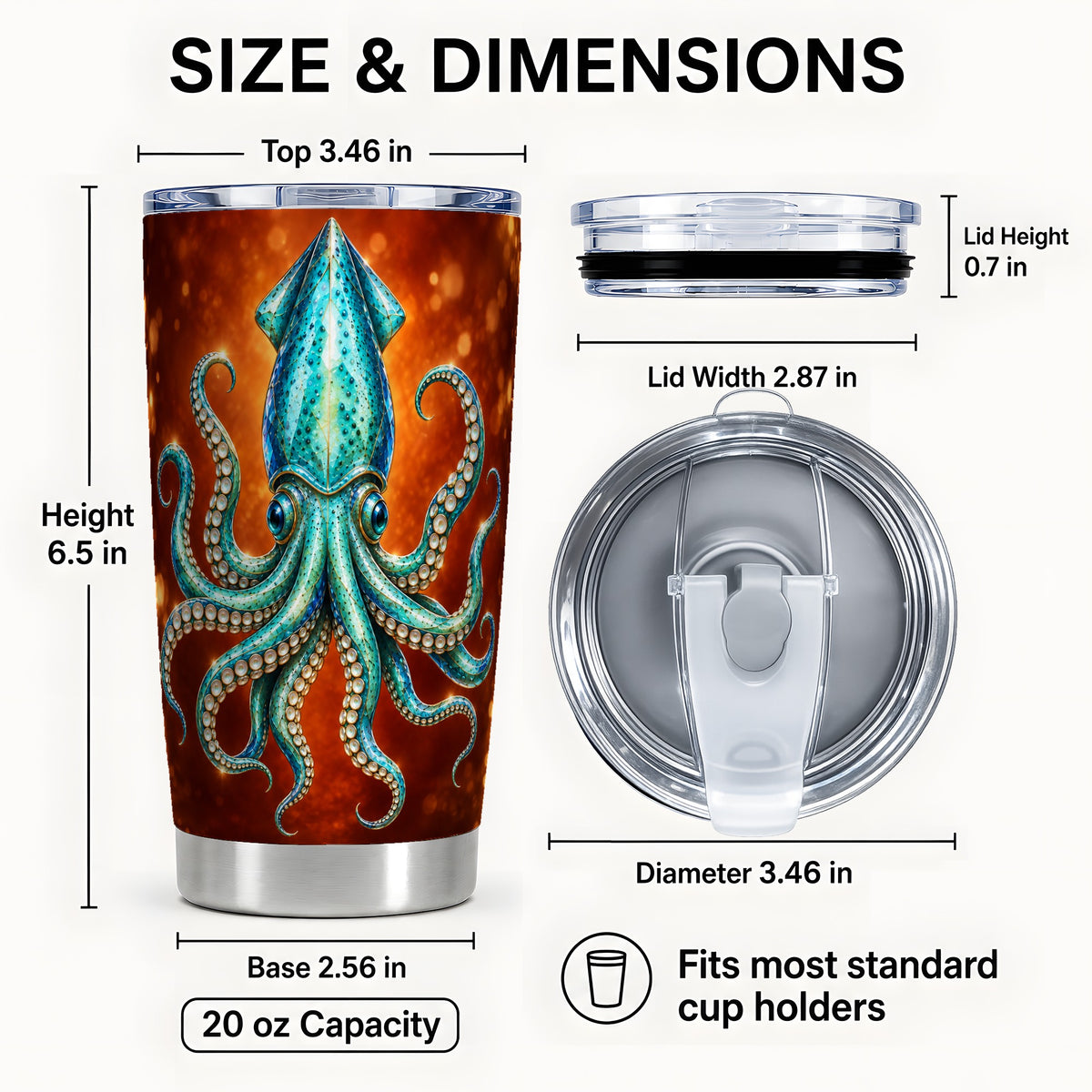 #pl[20oz|Steel] Luminous Blue Squid 20oz Tumbler, Ocean Creature Steel Travel Cup