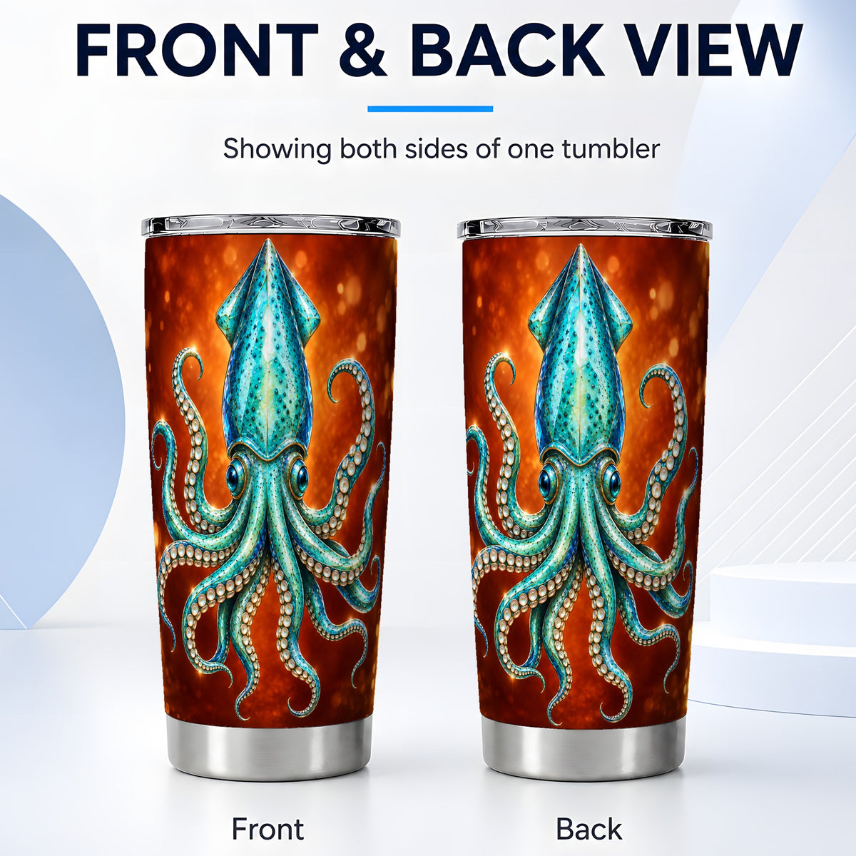 #pl[20oz|Steel] Luminous Blue Squid 20oz Tumbler, Ocean Creature Steel Travel Cup