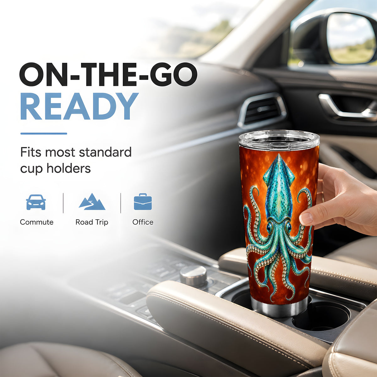 #pl[20oz|Steel] Luminous Blue Squid 20oz Tumbler, Ocean Creature Steel Travel Cup