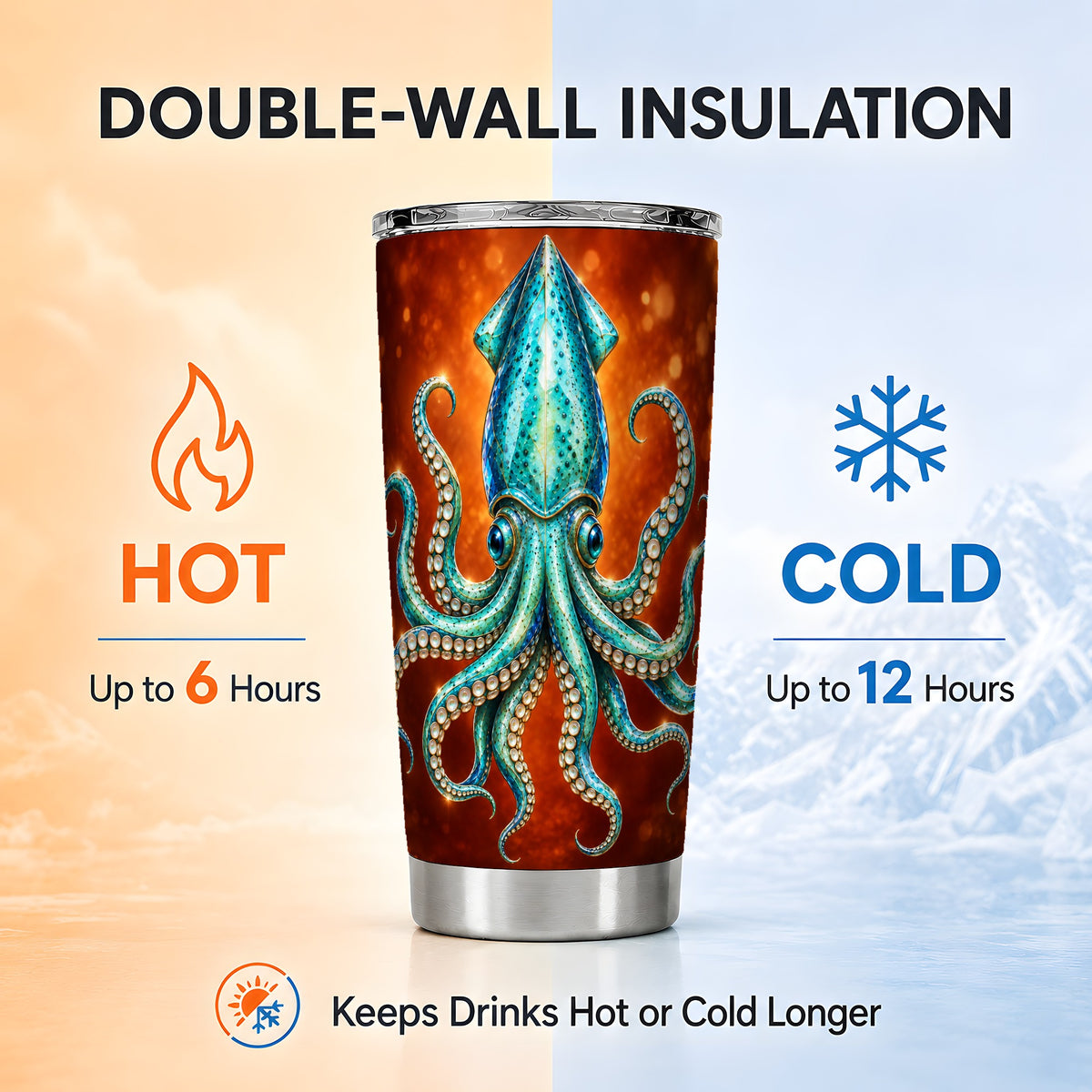 #pl[20oz|Steel] Luminous Blue Squid 20oz Tumbler, Ocean Creature Steel Travel Cup