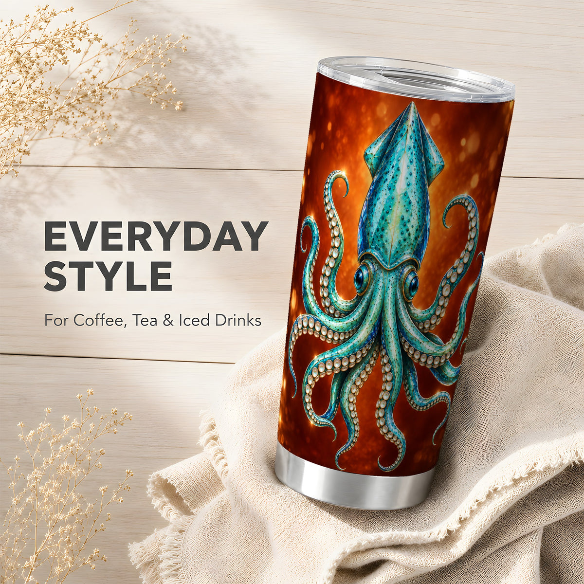 #pl[20oz|Steel] Luminous Blue Squid 20oz Tumbler, Ocean Creature Steel Travel Cup